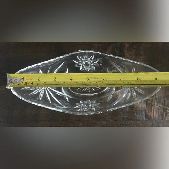 Vintage Etched Glass Decorative Bowl Candy Dish Pickle boat - Picture 5 of 9